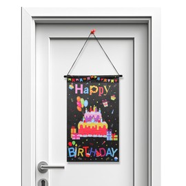 Guduling Happy Birthday Door Sign,Birthday Door Banner,Colorful Happy Birthdays Doors Banner.Black Background Hanger Party Supplies for Home Outdoor Baby Shower Wall Decoration