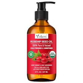 Yoken Rosehip Seed Oil Organic, USDA Certified 100% Pure Rosehip Oils for Skin & Hair, 8 fl oz Cold Pressed Rose Hip Oil for Full Body Care, Moisturizing, Gua Sha, Massage, Carrier Oil