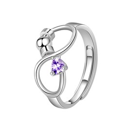 Tibond Silver Birthstone Thumb Ring for Women Girls-Fidget Gifts Anxiety Ring Stress Spinner Rings with Beads-Adjustable Cubic Zirconia Ring for Girlfriend Daughter Mum Christmas Birthday (June)