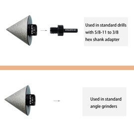 BTBLBITS Diamond Beveling Chamfer Bit 0-2" (50mm) Countersink Drill Bits for Hole Enlarging Trimming in Tile Granite Marble Porcelain Ceramic W/ 5/8"-11 Thread for Angle Grinders & 3/8” Hex Shank Adapter for Drills (2" (50mm) with Hex Shank Adapter)
