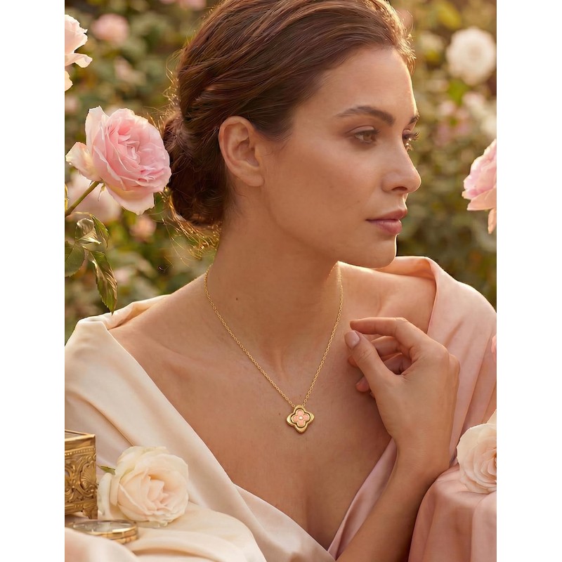 HEVOCY Gold Four Leaf Clover Necklace for Women, Adjustable Chain