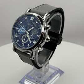 Starry Night Chronograph Men's Watch - Luxury Fashion Accessory - Color: Gray Leather/Silicone Strap
