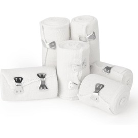 Teokantz 9 Stück Elastische Bandage, Weiße Kompressionsbinden Elastischer Verband mit Metallclips, Elastische Medizinische Fixierbinde für Handgelenke Knöchel Knie - 3 Größen