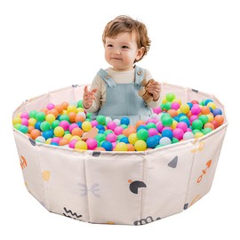Lotvic Ball Pit, Foldable Baby Ball Pit, Waterproof Kids Ball Pit, Portable Baby Round Ocean Ball Pool, Ball Pit for Baby Toddler Boys Girls Dogs Cats Indoor Outdoor (100cm, Khaki)