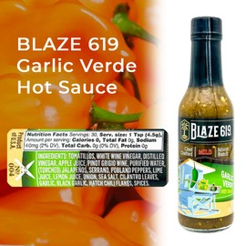 Blaze 619 Garlic Verde Hot Sauce - Mild Spicy Handmade All Natural Gluten Free Sugar Free Low Sodium (5 oz.)