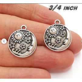 Fashion Jewelry Small SUN MOON FACE STAR Charm on 20" 925 Plated Sterling Silver Necklace Women
