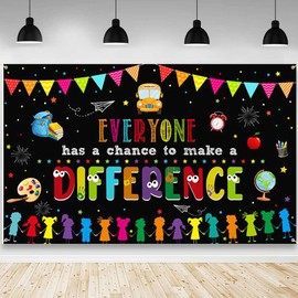 AIBIIN Back to School Backdrop Everyone Has A Chance to Make A Difference Photography Background Welcome Back to School Preschool Kindergarten Classroom Party Decorations Banner Photo 70.8x43.3 inch
