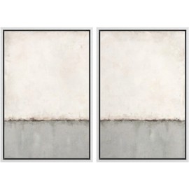 SIGNWIN Framed Canvas Print Wall Art Set Pastel Gray White Landscape Abstract Shapes Illustration Modern Art Decorative Nordic Chic Relax/Zen for Living Room, Bedroom, Office - 24"x36"x2 White