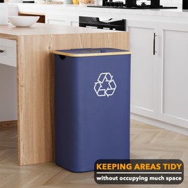 SpaceAid Recycling Bin for Kitchen 26 Gallon, 100L Recycle Bin with Lid and 2 Reusable Inner Bags, for Bottle Can Glass Plastic Stickers, Blue