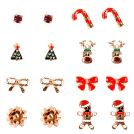 8 Pairs Christmas Charm Stud Earrings Set,AWAVM Christmas Earrings,Holiday Earrings Christmas Earring for Girls,Reindeer Christmas Trees
