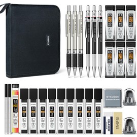 STAGEEK Mechanical Pencil Set with Canvas Bag 30 Count, Drawing Pencils 0.5, 0.7, 0.9MM & 3PCS 2MM Sketching Pencils with 464PCS Lead Refills (6B 4B 2B HB 2H 4H Color) for Artist Drafting Drawing