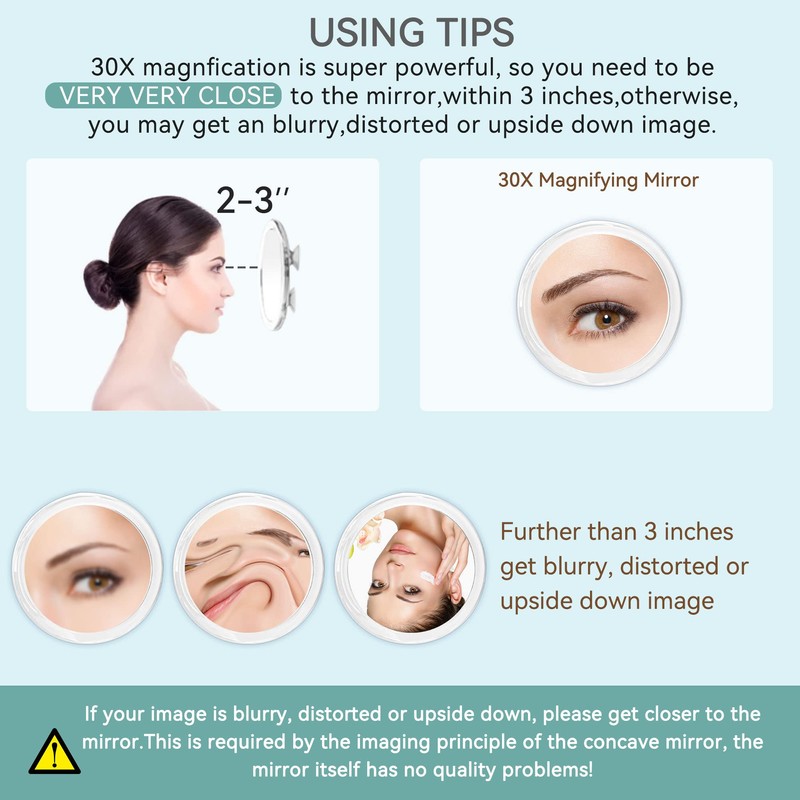 MIYADIVA 30X Magnifying Mirror Suction Cup for Easy Mounting, Use