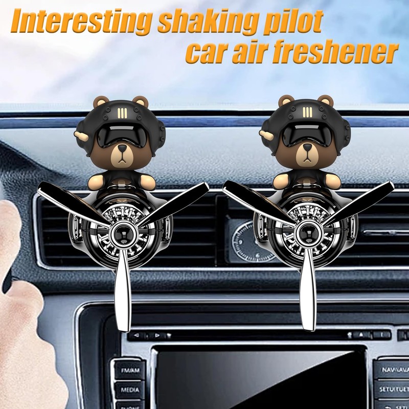 2Pcs Car Air Fresheners, Cute Bear Pilot Automotive Air Outlet