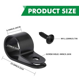 Snokay 50 Pcs 3/8" (9.5 MM) Nylon R-Type Cable Clips with Screws, Cords Fasteners, Screw-Mount Wire Management Clips (Black)