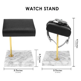 ReignSword Vegan Leather Watch Display Stand Holder, Single Watch Holder Watch Stand, Watch Holder with Marble Base (White)