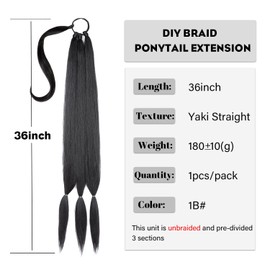Braided Ponytail Extension with Hair Tie 36 Inch Braid Ponytail Extension Straight Wrap Around Hair Extensions Ponytail Long Braided Ponytail for Women Daily Wear (1B#)
