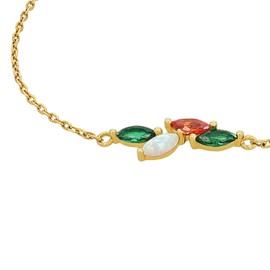 Amor 2037009 Women's Bracelet 925 Sterling Silver with Synthetic Zirconia Opal 17 + 2 cm Gold Comes in Jewellery Gift Box, Sterling Silver, Synthetic zirconia, opal