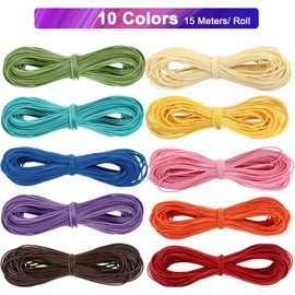 LEMESO 10 Rollos Hilos Encerado 15 m, Ø 1 mm, con un Disco de Ayuda Trenzar, Manualidad para Pulseras Collares Joyas Cordones de Cuentas Cuerdas DIY