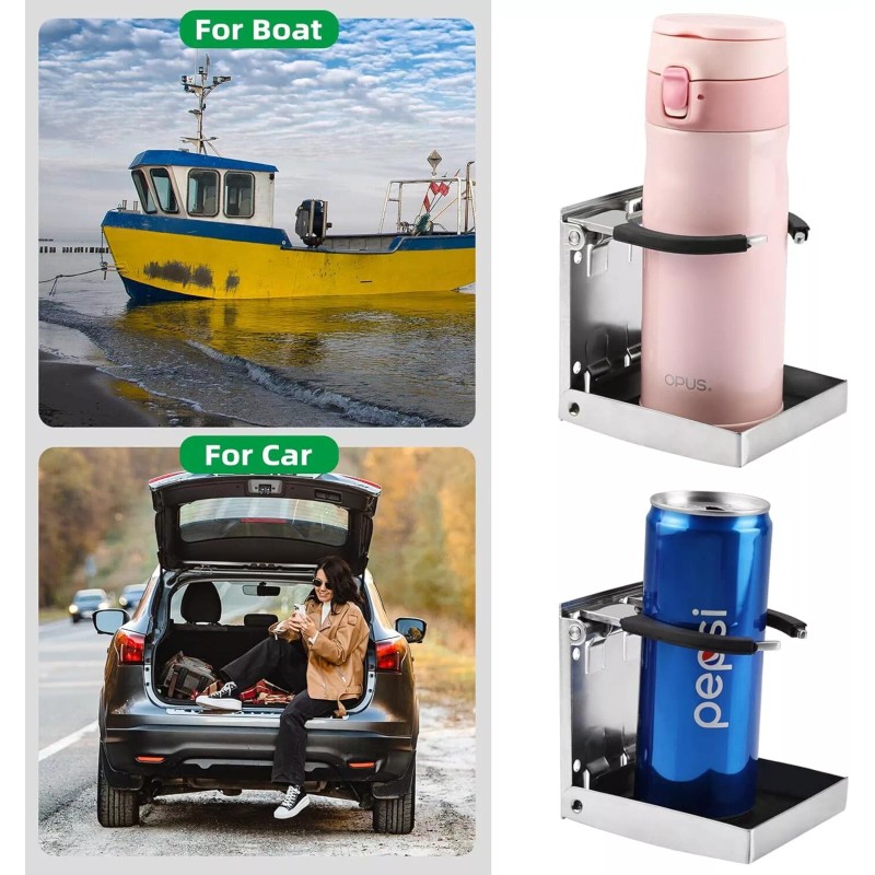 Amarine Made Marine Boat Car Adjustable Can Cup Holder Stainless