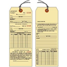 LAYAWAY Tickets/Tags, 8-1/2" X 3-1/8", Manila Cardstock, 3-Part, Consecutively Numbered, Prestrung - Pack of 100