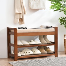 PETKABOO Shoe Rack with Cushion for Font Door Entrance, 27.6 in Shoe Bench with Storage for Entryway, Hallway, Bedroom, Living Room