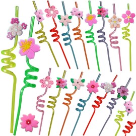 20 Bulk Flower Reusable Plastic Straws, Drink Straws School Summer Activity.Hoilday Student Show Party Supply Favors