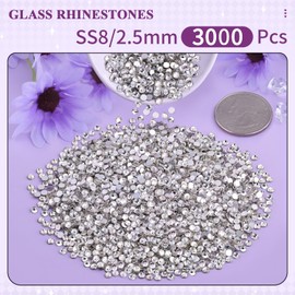BELLEBOOST 3000PCS SS8/2.5mm Crystal Rhinestones (Clear), Bedazzling Flatback Glass Rhinestones for Crafting DIY Nail Art Makeup Decoration, Gems Diomand Charms for Tumbler Shoes Clothing Mug