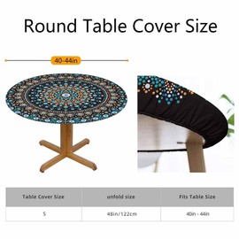 Guxxuil Dot Mandala Round Tablecloths Elastic Edged Black Blue Abstract Point Ethnic Round Ornament Tablecloths Washable Reusable Tablecloths for Kitchen Picnic Party 40-44 inch