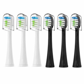 6 Pack Replacement Replacement Brush Heads for Waterpik Sonic Fusion Flossing Toothbrush Compatible with Sonic Fusion SF01/SF02 and Sonic Fusion 2.0 SF03/SF04- White&Black with Caps