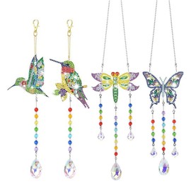 Arts and Crafts Kits, Diamond Painting Kits for Girls Age 7-12,Small Hummingbird Diamond Art Kits, 4 Styles DIY Suncatcher with Crystal Pendants for Fashion Home Decor & Creative Gift