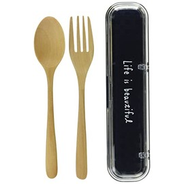 Showa 77181 Wooden Cutlery Set, Gingham Check, Navy, Case L/B