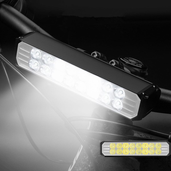 Phares de Vélo, WASAGA Réel 3000 Lumens 16 LED Feux Avant de Vélo Professionnels avec Batterie Intégrée de Grande Capacité pour Un Mode D'éclairage Le Plus Lumineux Pendant 3 Heures