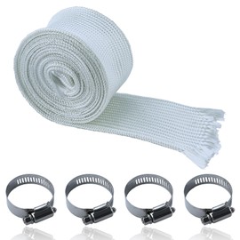 30 mm Exhaust Hose, 300 cm Additional Heating Hose, Fibreglass Hose, Heat Protection Hose with 4 Hose Clamps, for Generators, Heaters, Caravan Hoses, Cables (White)