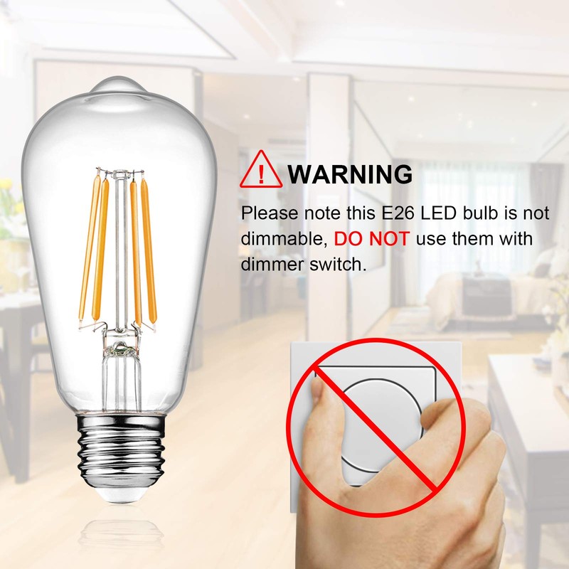 Ascher Vintage LED Edison Bulbs 6W, Equivalent 60W Incandescent, Warm