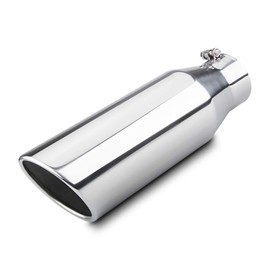 Diesel Exhaust Tip 4", 6" Outlet 18" Overall Length Bolt-On Truck Tip, Rolled Angle Cut, Polished Muffler Tip…