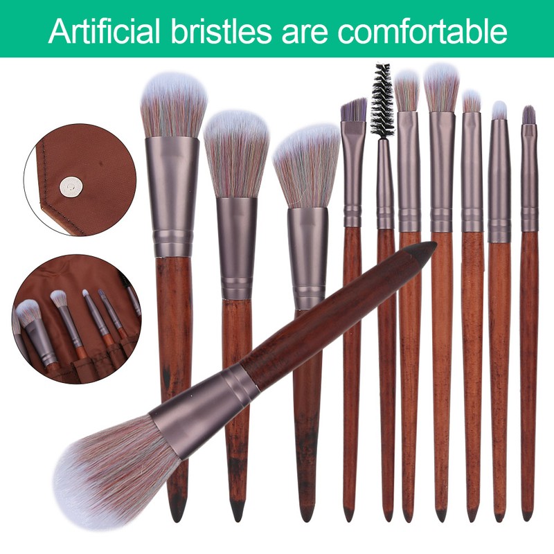 11pcs Artificial Fiber Brush Hair Wooden Handle Facial Makeup Brushes