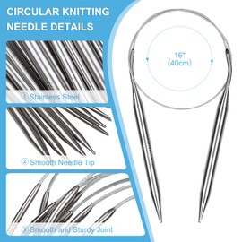 Aeelike Circular Needles 40 cm, Circular Knitting Needles Set, 16 inch Circular Needles for Knitting Socks Baby Hats Sleeves, 9 Pcs Stainless Steel Fixed Circular Knitting Needles with Size 2.5-10mm
