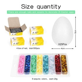 25 x Easter Eggs Styrofoam Eggs, Easter Eggs Crafts, Easter Eggs Made of Styrofoam Hanging DIY Sequin Eggs, Easter Craft Set for Painting and Easter Decoration, Includes Colourful Sequins, Pins