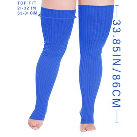 v28 Plus Size Knit Leg Warmer Women Thick Thigh High Boot Extra Long Large Socks(Plus Size- Blue)