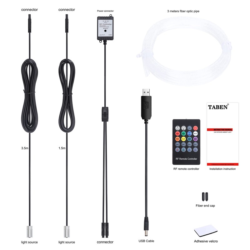 TABEN Car Interior Ambient Lighting Kits USB 3 Metre Fibre