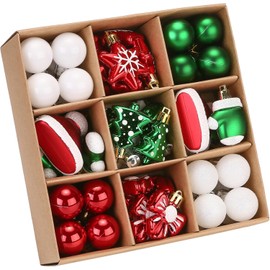 Sea Team Set of 44 small Christmas baubles with strings, size 30-60 mm / 1.18-2.36 inches, made of shatterproof plastic in ELF, ideal decoration for Christmas tree, wreath and garland.