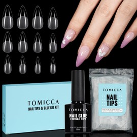 TOMICCA Artificial Nail Tips for Gel Nails Gel Nails Stiletto Long Nail Tips with Glue Set, 120 Pieces Soft Gel Full Cover Nail Tips, Professional Salon Quality - 12 Sizes
