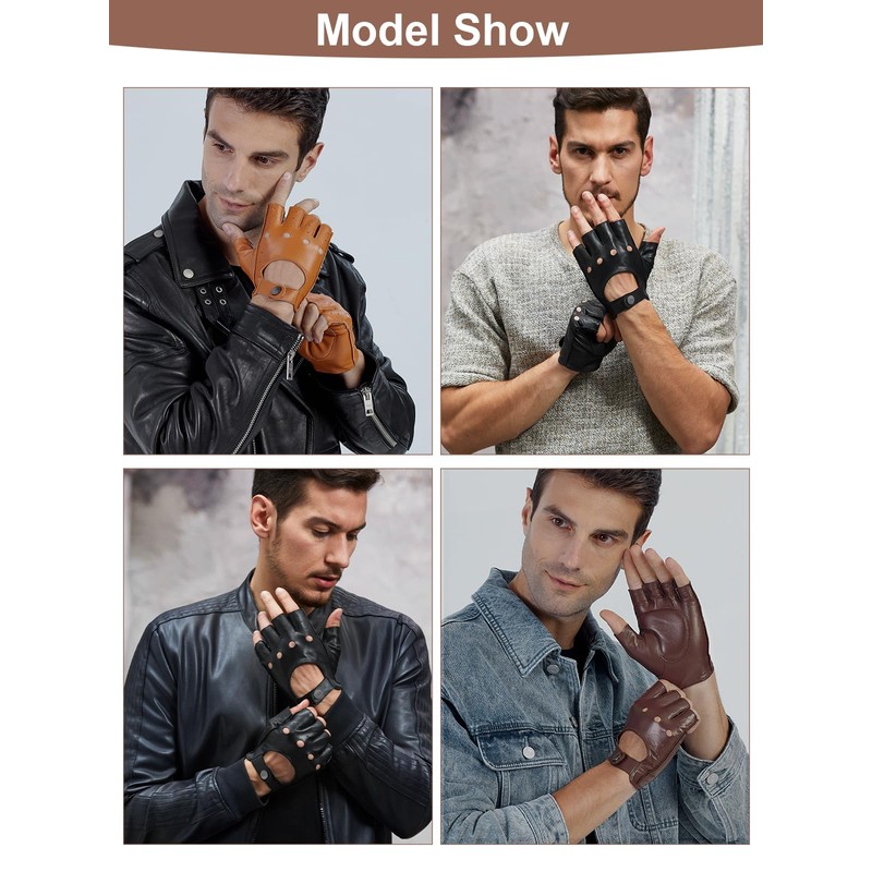 GSG Mens Fingerless Leather Gloves Driving Cycling Motorcycle Half Gloves