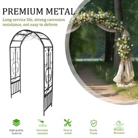 Metal Garden Arch Army Green Garden Arbor Outdoor Wedding Arches Arbor Indoor Garden Arches for Wedding Party and Gardens 7'2" High X 3.11" Wide Black