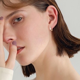 BriLove 925 Sterling Silver Small Dainty Birthstone Hoop Earrings for Women Piercing Hoops, Gorgeous Emerald Cut Crystal Huggie Dangle Earring for Birthday Everyday Wear Clear Gold-Tone