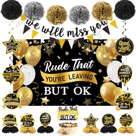 Holkcog Black Gold Farewell Party Decorations Rude That You'Re Leaving But Ok Banner We Will Miss You Party Decorations Office Coworker Goodbye Party Going Away Farewell Party Decor For Men Women