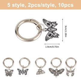 NICENEEDED 10 PCS 5 Styles Gothic Butterfly Boot Shoe Charms, Alloy Black Moth Charms Hanging Ornaments, Punk Shoes Pendants with Spring Ring Charms for Shoes Bag Purse