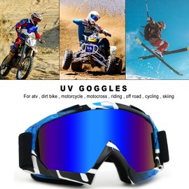 Dirt Bike Goggles Motorcycle Goggles ATV Goggles Motocross Riding Goggles Four Wheeler Goggles UV 400 Offroad Mx Racing Helmet Goggles for Men Women Adults Youth Kids (Blue Frame+Color Blue Lens)