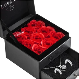 Regalos para Mujer Mama,Collar I Love You en 100 Idiomas,Flores Rosa Eterna con Collar y Aretes Plata Para Mujeres,Regalo Romántico Perfecto para Mujeres en el día de San Valentín, Dia de La Madre,Aniversarios, Cumpleaños
