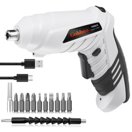 Electric Screwdriver Cordless, Goldsea Powered Screwdriver Set with 10 Magnetic Bits tool kit for college students,Portable Rechargeable Screw driver Tool Set for Dorm Home DIY(4.2v, 3.5n.m, White)